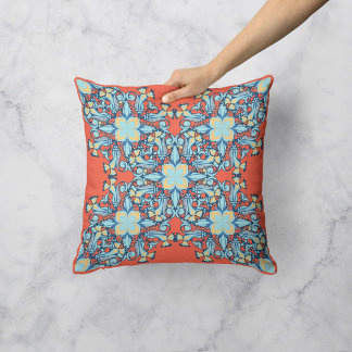Floral Whirlwind in Coral Cushion