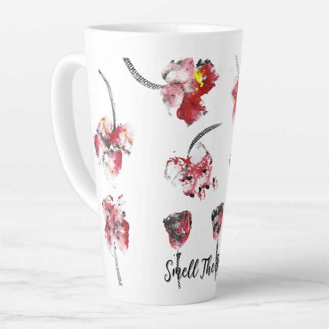 Floral Whispers -Abstract Acrylic Hibiscus & Rose Latte Mug (Left Angle)