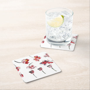 Floral Whispers -Abstract Acrylic Hibiscus & Rose Square Paper Coaster