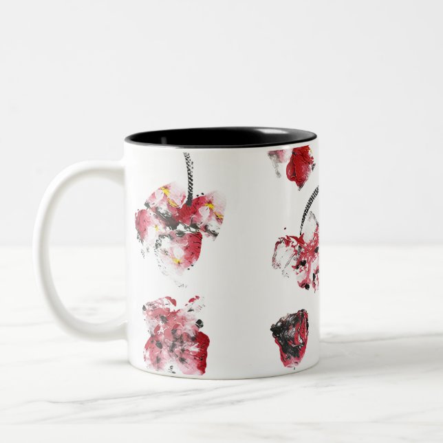 Floral Whispers -Abstract Acrylic Hibiscus & Rose Two-Tone Coffee Mug (Left)
