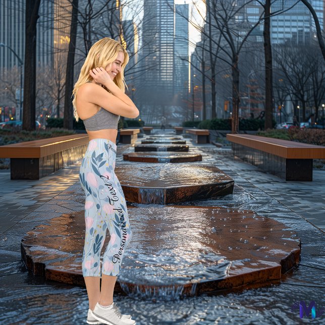 Floral Whispers: Delicate Pastel Botanical Pattern Capri Leggings (Creator Uploaded)