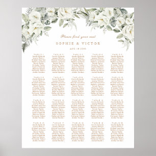 Floral White 20 Table Wedding Seating Chart