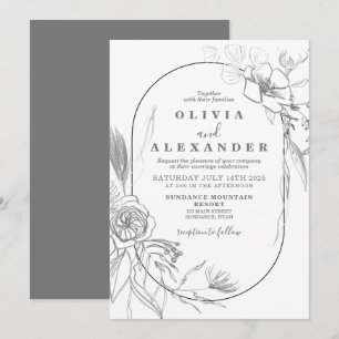 Floral White and Grey flower wedding Invitation