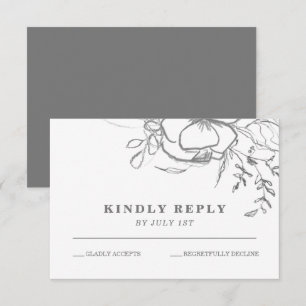 Floral White and Grey flower wedding RSVP Card