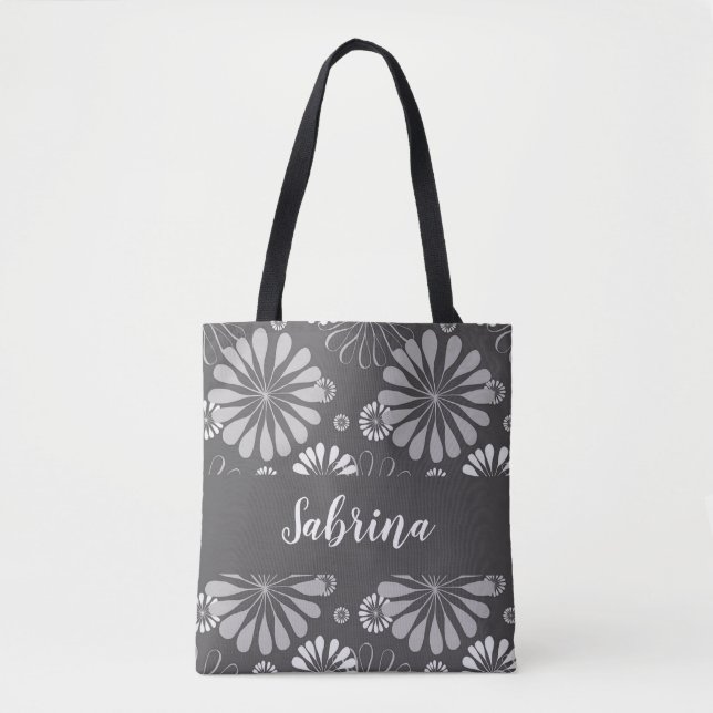Floral white and grey tote bag (Front)