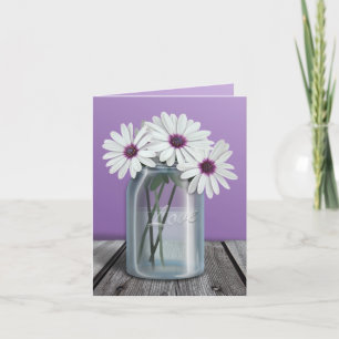 Floral White and Purple Daisy Mason Jar cards
