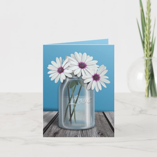 Floral White and Purple Daisy Mason Jar cards (Front)