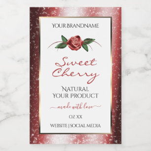 Floral White and Red Soft Glitter Product Labels