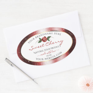 Floral White and Red Soft Glitter Product Labels