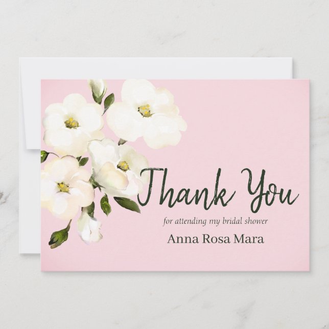*~ Floral White Beach Rose Buds Bridal Shower Thank You Card (Front)