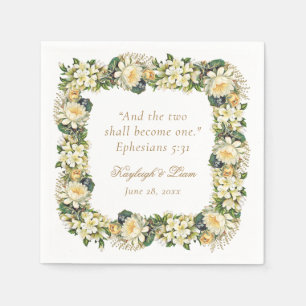 Floral White Bible Verse Christian Wedding Napkin