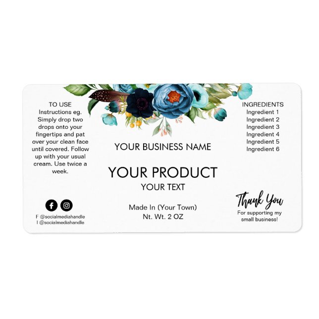 Floral White Blue Product Labels (Front)