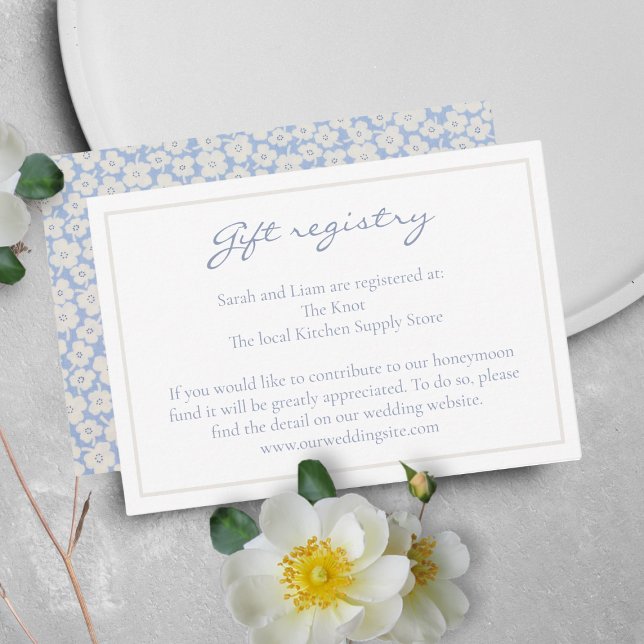Floral White & Blue Wedding Gift Registry  Enclosure Card (Creator Uploaded)