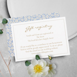 Floral White & Blue Wedding Gift Registry  Enclosure Card