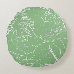 Floral White  Bundle Transparency -Light sap green Round Cushion