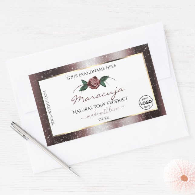 Floral White Burgundy Glitter Product Labels Logo (Envelope)