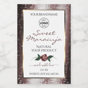Floral White Burgundy Glitter Product Labels Logo