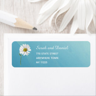 Floral White Daisies on Teal Blue Elegant Address