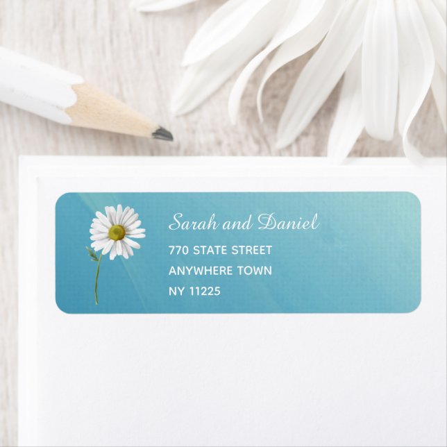Floral White Daisies on Teal Blue Elegant Address (Insitu)