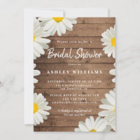 Floral White Daisies Rustic Wood Bridal Shower