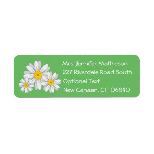 Floral White Daisy Flower Green Return Address