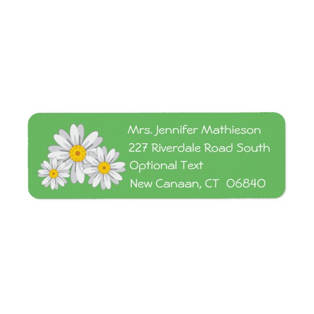 Floral White Daisy Flower Green Return Address (Front)