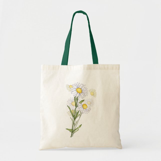 Floral White Daisy Flower Pattern Canvas Totebag Tote Bag (Front)