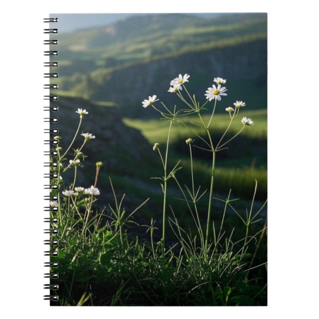 Floral White Daisy Nature Landscape  Notebook (Front)