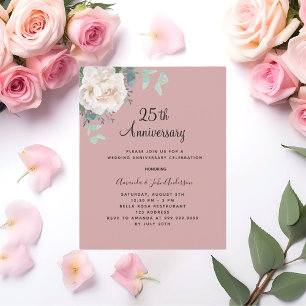 Floral white dusty rose 25th wedding invitation