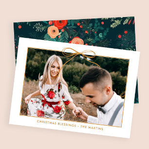 Floral White Gold Holiday Bow Photo Christmas 