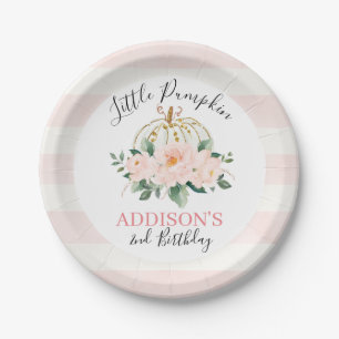 Floral White Gold  Pumpkin Birthday Party Paper Plate