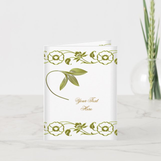 Floral White Green Elite Avocado Green Elegant Thank You Card (Front)