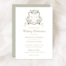 Floral White Greenery Monogram Crest Wedding