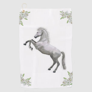 Floral White Horse Golf Towel