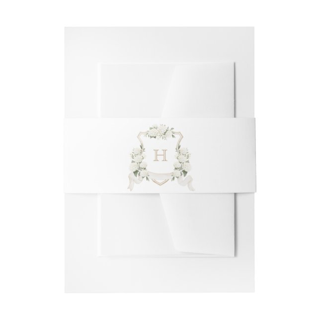 Floral White Hydrangea Crest Wedding Monogram Invitation Belly Band (Front Example)