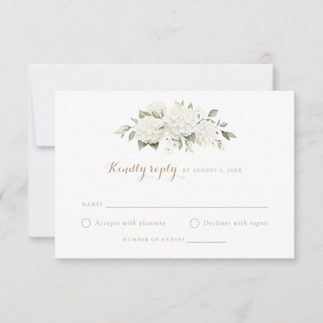 Floral White Hydrangea Greenery Wedding RSVP Invitation (Front)
