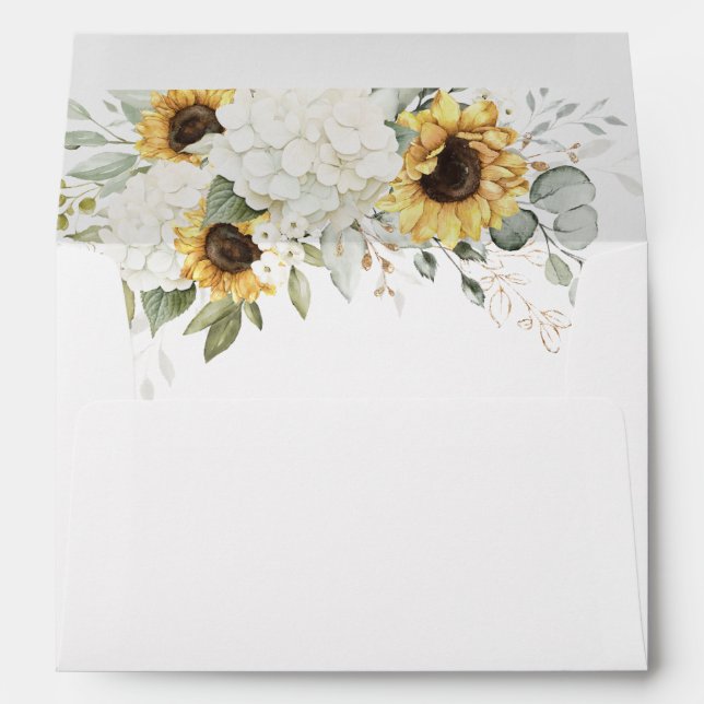 Floral White Hydrangea Sunflowers Envelope Liner (Back (Bottom))