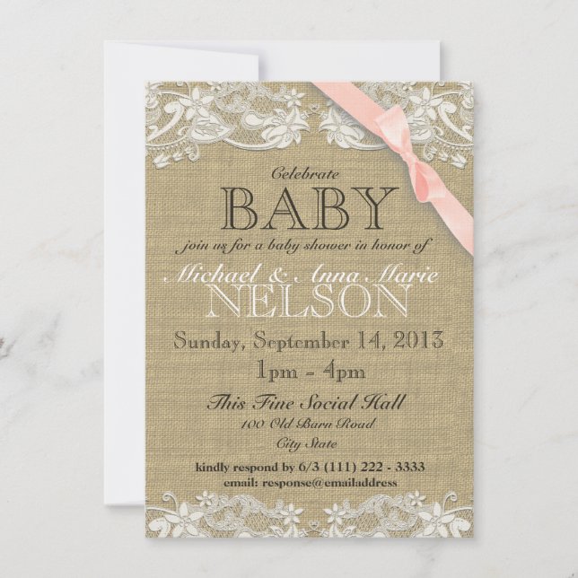 Floral White Lace and Bow Baby Shower Invitation (Front)