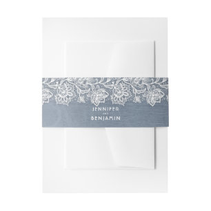 Floral White Lace and Dusty Blue Wedding Invitation Belly Band
