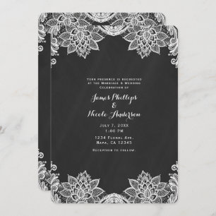 Floral White Lace Black Chalkboard Country Wedding Invitation