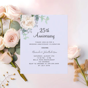 Floral white lavender 25th wedding invitation