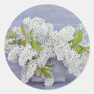 Floral White Lilacs Bouquet Photo Classic Round Sticker