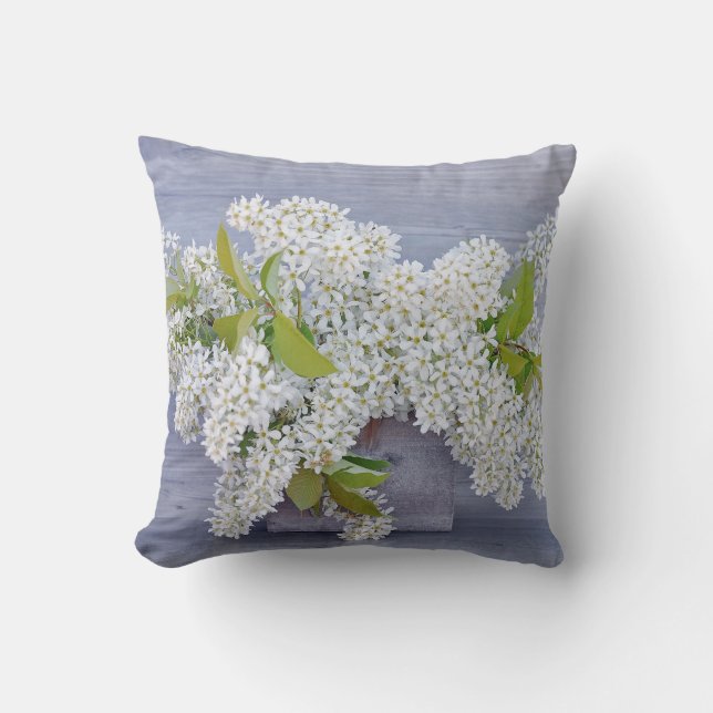 Floral White Lilacs Bouquet Photo Cushion (Front)