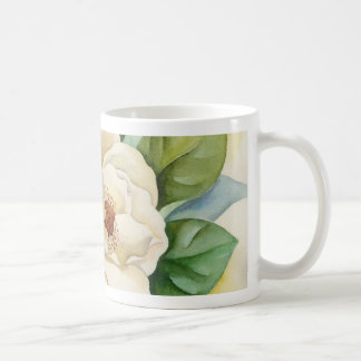 Floral White Magnolia Flowers Watercolor Name  Coffee Mug
