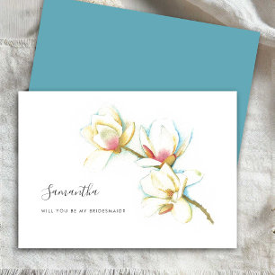 Floral White Magnolia Watercolor Bridesmaid Cards