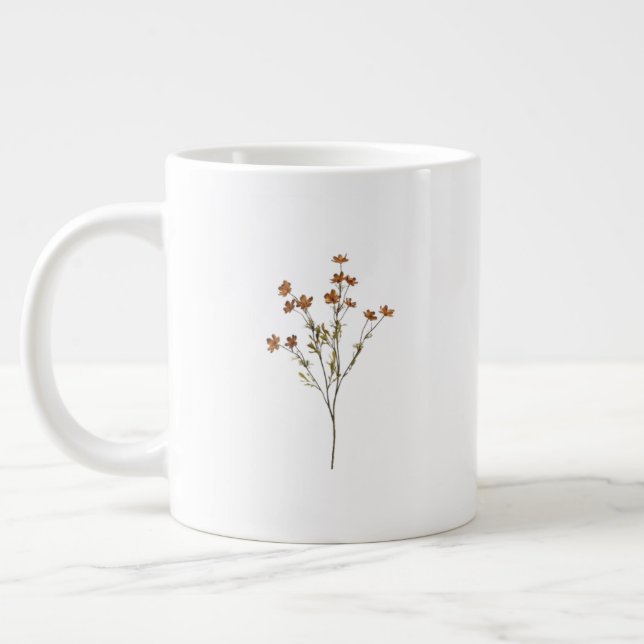 Floral White Mug | Simple Flower Design Coffee Cup (Left)