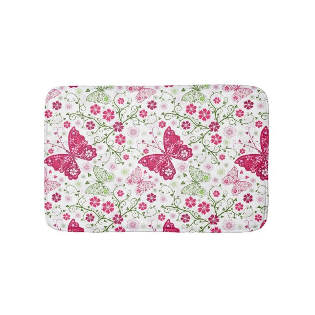 Floral White Pattern Bath Mat (Front)