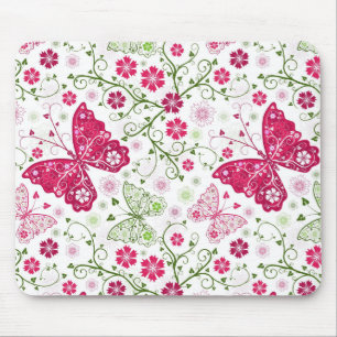 Floral White Pattern Mouse Mat