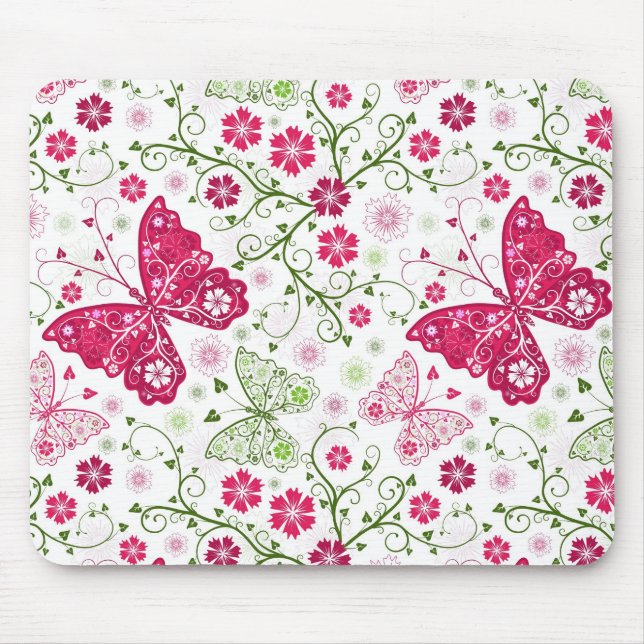 Floral White Pattern Mouse Mat (Front)