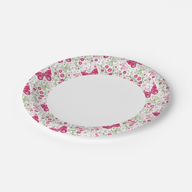 Floral White Pattern Paper Plate (Angled)